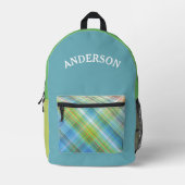 Blue Gingham Kariert Pattern Personalisierter Name Bedruckter Rucksack (Vorderseite)