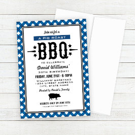 Blue Gingham Kariert Pig Roast GRILLEN Birthday Pa Einladung