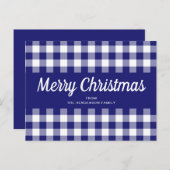Blue Gingham Kariert Script Frohe Weihnachten Postkarte (Vorne/Hinten)