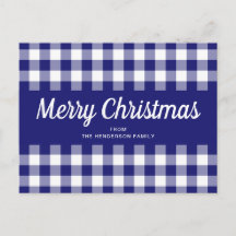 Blue Gingham Kariert Script Frohe Weihnachten