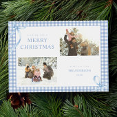 Blue Gingham Kariert Two Foto Feiertagskarte