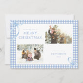 Blue Gingham Kariert Two Foto Feiertagskarte (Vorderseite)