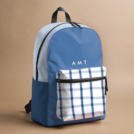 Blue Gingham Karierte Personalisierte Namen Initia Bedruckter Rucksack