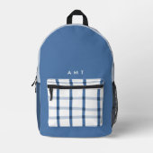 Blue Gingham Karierte Personalisierte Namen Initia Bedruckter Rucksack (Vorderseite)