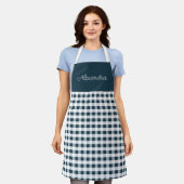 Blue Gingham Karo Erwachsene Personalisierte Koche Schürze (Getragen)