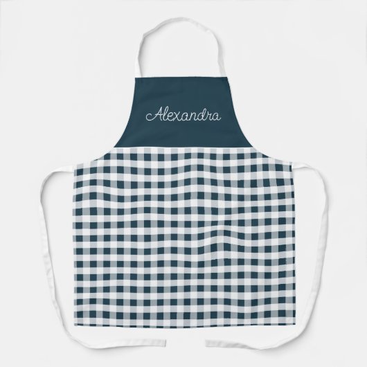 Blue Gingham Karo Erwachsene Personalisierte Koche Schürze (Vorderseite)