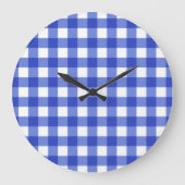 Blue Gingham Karo Große Wanduhr (Vorderseite)