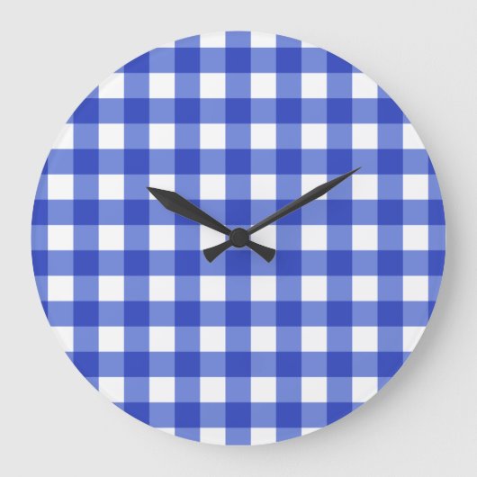 Blue Gingham Karo Große Wanduhr (Vorderseite)