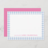 Blue Gingham Karo mit Rosa Von der Rezeption Dankeskarte (Vorne/Hinten)