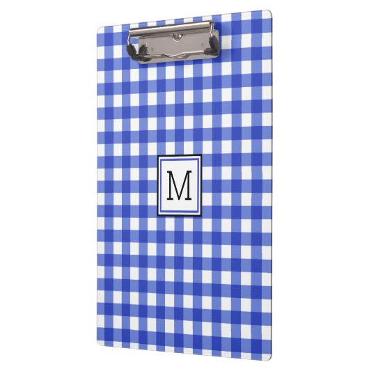 Blue Gingham Karo Monogram Clipboard Klemmbrett (Links)