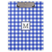 Blue Gingham Karo Monogram Clipboard Klemmbrett (Vorderseite)