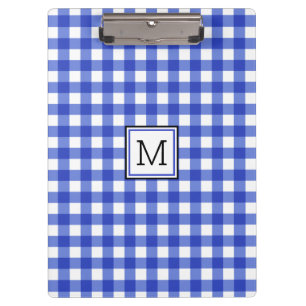 Blue Gingham Karo Monogram Clipboard Klemmbrett