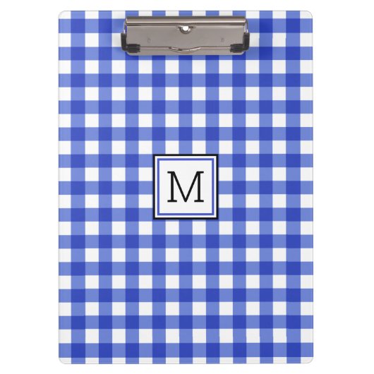 Blue Gingham Karo Monogram Clipboard Klemmbrett (Vorderseite)
