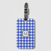 Blue Gingham Karo Monogram Gepäckanhänger (Vorderseite Vertikal)