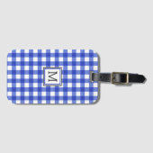 Blue Gingham Karo Monogram Gepäckanhänger (Vorderseite (Horizontal))
