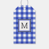 Blue Gingham Karo Monogram Geschenkanhänger (Vorderseite)