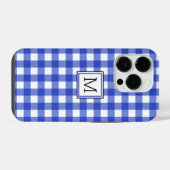 Blue Gingham Karo Monogram iPhone Hülle (Rückseite (Horizontal))