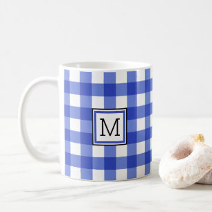 Blue Gingham Karo Monogram Kaffeetasse