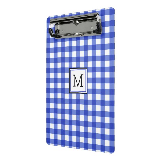Blue Gingham Karo Monogram Mini Klemmbrett (Gewinkelt2)