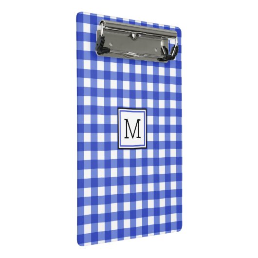 Blue Gingham Karo Monogram Mini Klemmbrett (Schrägansicht)