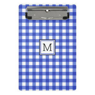 Blue Gingham Karo Monogram Mini Klemmbrett