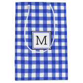 Blue Gingham Karo Monogram Mittlere Geschenktasche Geschenktüte (Vorderseite)