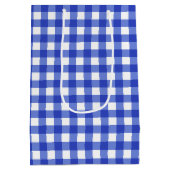 Blue Gingham Karo Monogram Mittlere Geschenktasche Geschenktüte (Rückseite)