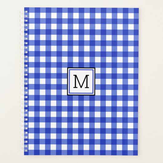 Blue Gingham Karo Monogram Planer (Vorderseite)