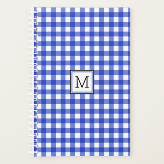 Blue Gingham Karo Monogram Planer (Vorderseite)