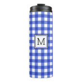 Blue Gingham Karo Monogram Thermal Tumbler Thermosbecher (Vorderseite)