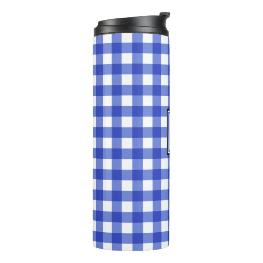 Blue Gingham Karo Monogram Thermal Tumbler Thermosbecher (Nach links gedreht)