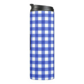 Blue Gingham Karo Monogram Thermal Tumbler Thermosbecher (Nach rechts gedreht)