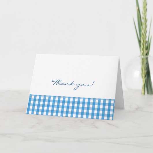 Blue Gingham Karo Pattern Dankeskarte (Vorderseite)
