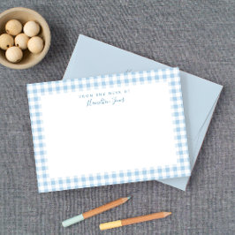 Blue Gingham Karo Personal Stationery Dankeskarte
