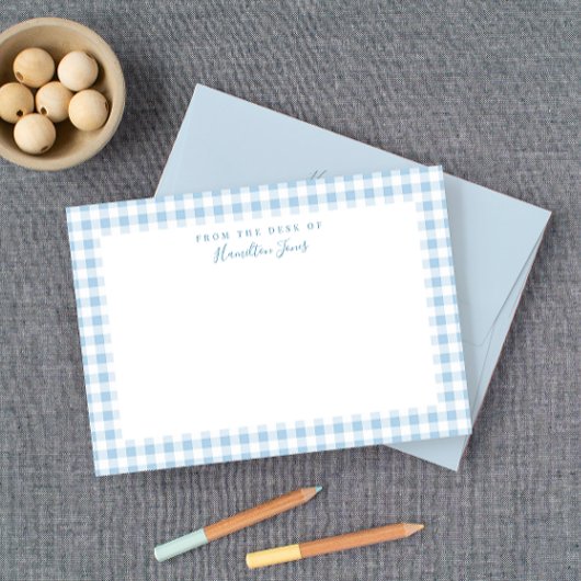 Blue Gingham Karo Personal Stationery Dankeskarte
