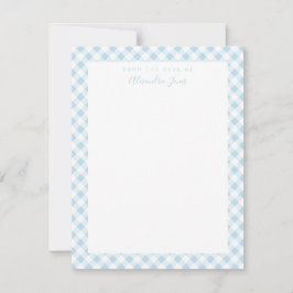 Blue Gingham Karo Personal Stationery Note Card Dankeskarte