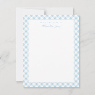 Blue Gingham Karo Personal Stationery Note Card Dankeskarte