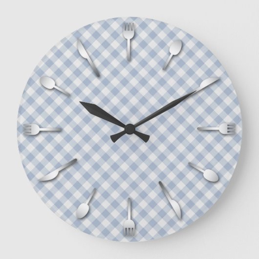 Blue Gingham Kitchen Clock - Country Western Große Wanduhr (Vorderseite)