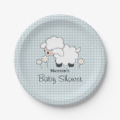 Blue Gingham Lamb Baby Boy Dusche Pappteller (Vorderseite)