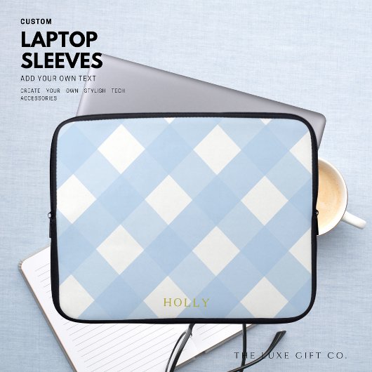 Blue Gingham Laptop Sleeve 15" Personalisiert