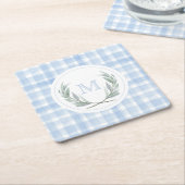Blue Gingham Laurel Wappen Paper Rechteckiger Pappuntersetzer (angewinkelt)