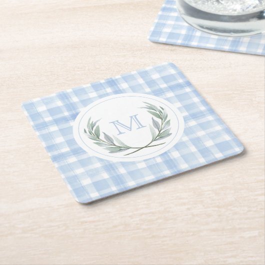 Blue Gingham Laurel Wappen Paper Rechteckiger Pappuntersetzer (angewinkelt)