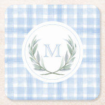Blue Gingham Laurel Wappen Paper