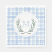 Blue Gingham Laurel Wappen Paper Serviette (Vorderseite)
