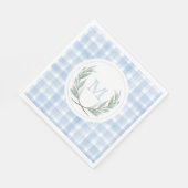 Blue Gingham Laurel Wappen Paper Serviette (Ecke)