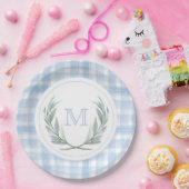 Blue Gingham Laurel Wappen Paper Teller (Party)