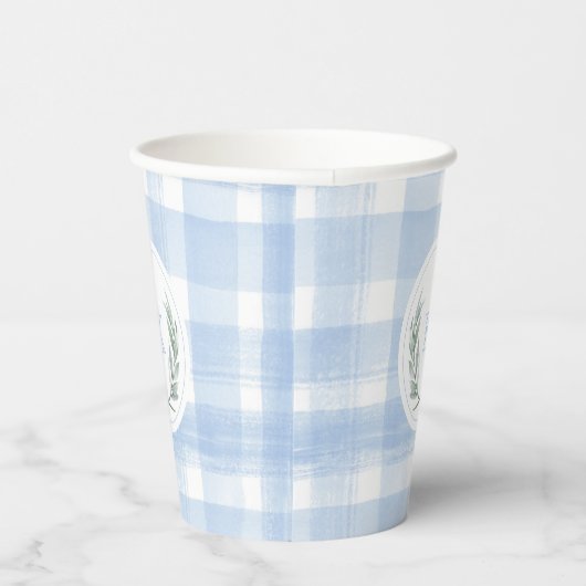 Blue Gingham Laurel Wappen Pappbecher (Rechts)