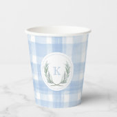 Blue Gingham Laurel Wappen Pappbecher (Vorderseite)