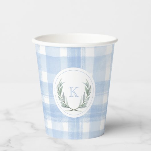 Blue Gingham Laurel Wappen Pappbecher (Vorderseite)