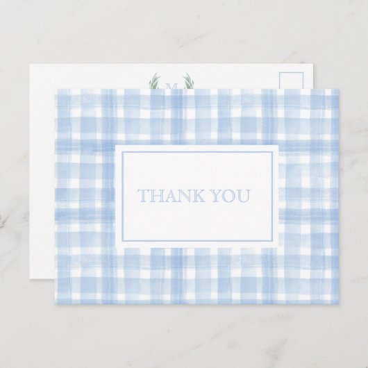 Blue Gingham Laurel Wappen Vielen Dank Postkarte (Vorne/Hinten)